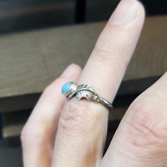 Size 5.75 Sterling Silver Native Style Blue Aventurine Stone Ring - Picture 3 of 7